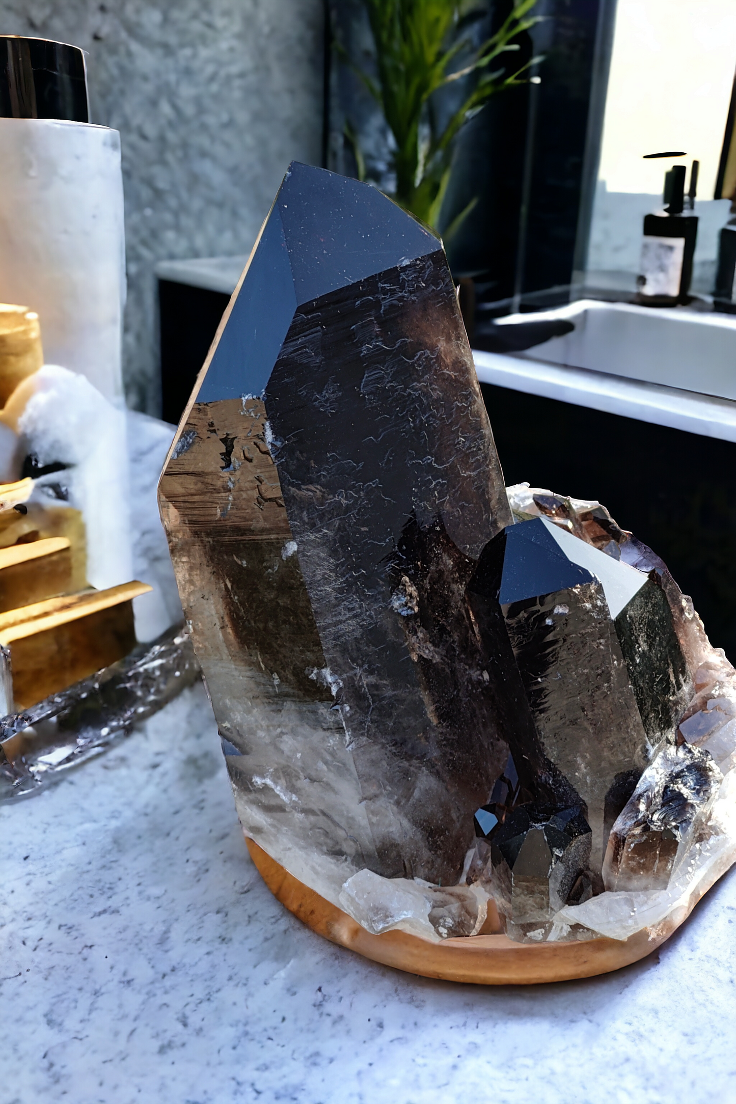 Smoky Quartz Terminated Cluster with monster twin tubby tips for Reiki healing and Meditation